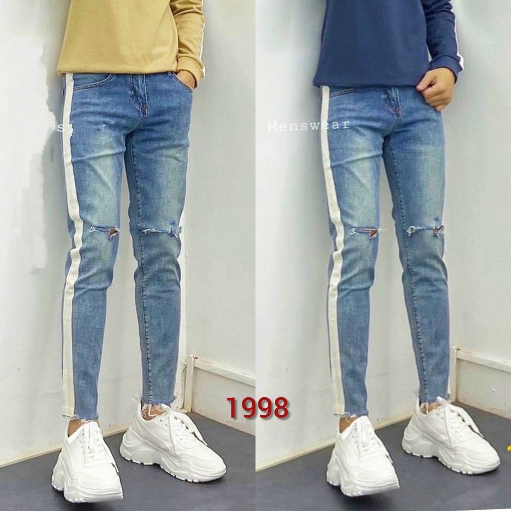 [FREESHIP] Quần Jean Nam Cao Cấp Co Dãn chạy sọc siêu Hot Hàn Quốc 2 màu cơ bản xanh, đen