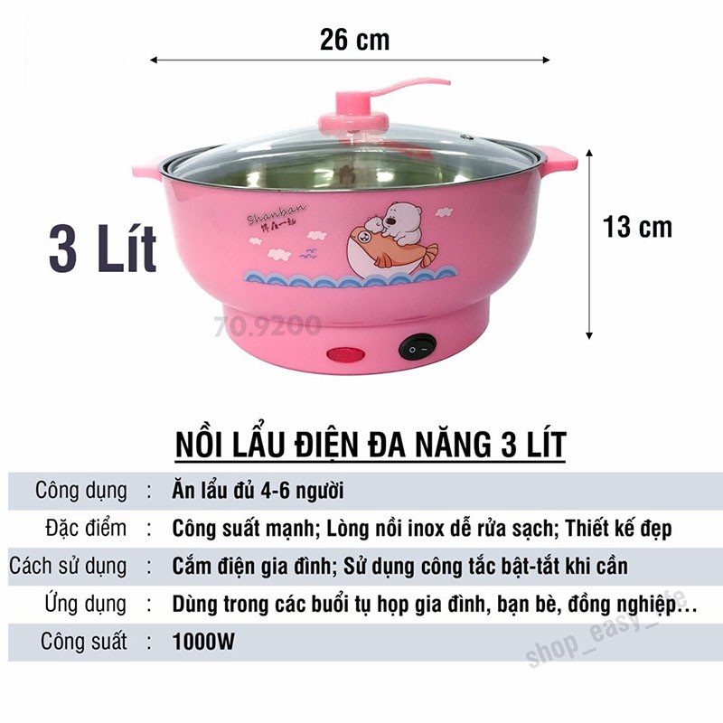 Nồi Nẩu Điện Mini 26cm 1000W Inox 304 - Bếp Lẩu Gia Đình 26cm Siêu Tốc Hàng Chuẩn-Violet_Store