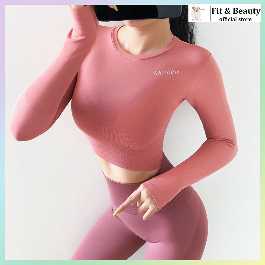 Áo croptop nữ dài tay ôm body tập gym yoga | áo dài tay nữ vải dệt kim cao cấp CROP12