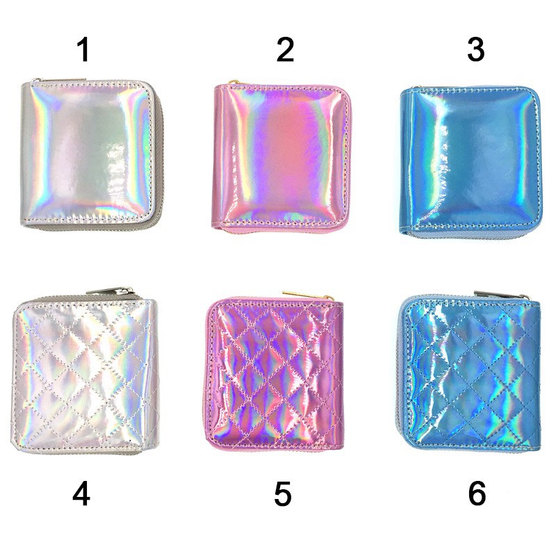 Bóp Ví Ngắn Nữ Cầm Tay Da Bóng Trơn Màu Hologram Loại Trơn Và Quả Trám !