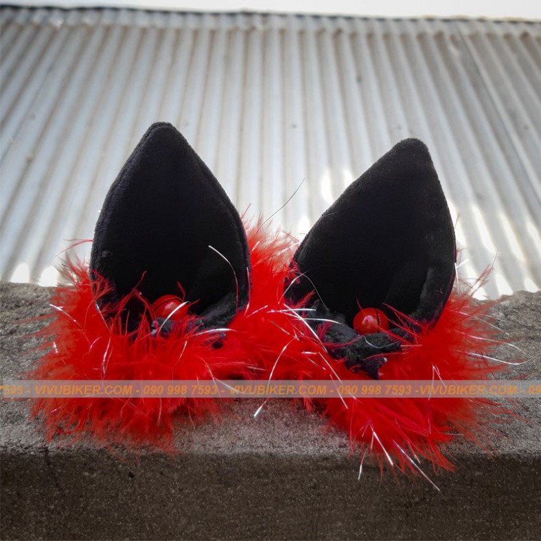 HOT-  Tai thỏ FungFing gắn mũ bảo hiểm 3/4 đen nhám lót đỏ siêu cá tính - Nón bảo hiểm tai mèo đen lót đỏ chính hãng