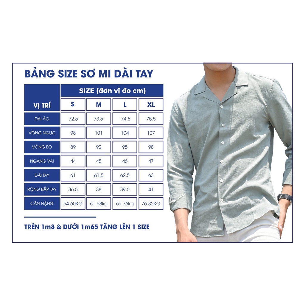 Áo sơ mi Cuban Collar nam dài tay The GMEN  thiết kế cổ vest, chất vải linen mềm mại