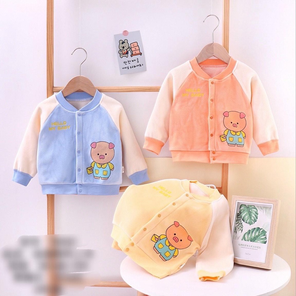 Áo khoác nhung quảng châu cao cấp lót lông mịn, không rụng lông, cổ tàu giữ ấm cho bé (8-15kg )