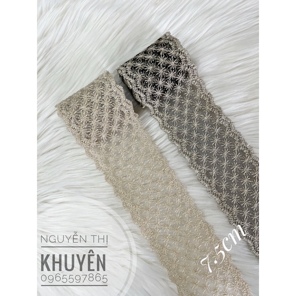 Ruy băng ren thêu hoa HQ 7.5 cm có ánh kim tuyến