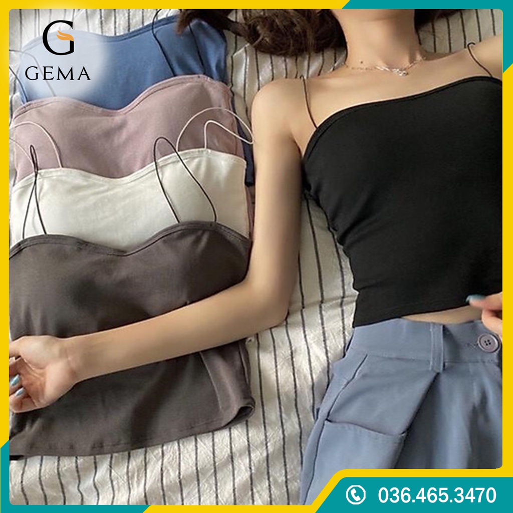 Áo 2 Dây Sợi Bún Có Lót Ngực, Bra 2 Dây Mảnh Dáng Lửng, Áo 2 Dây Croptop có mút ngực_6 màu