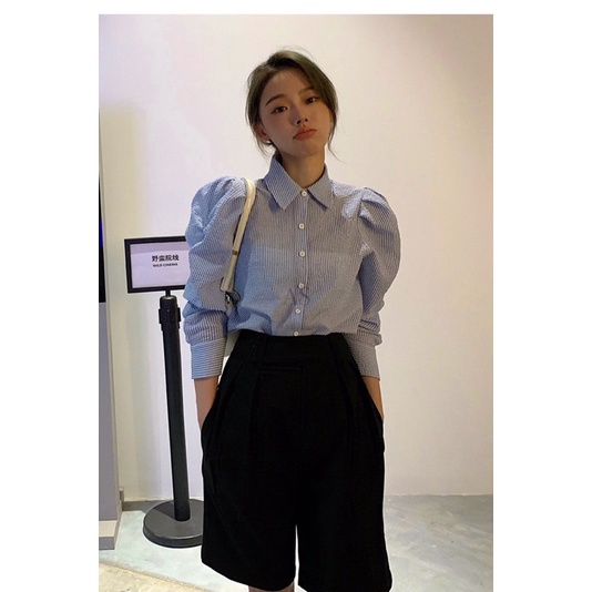 ⚡️BÁN SỈ⚡️Áo sơmi kẻ sọc xanh tay bồng | BigBuy360 - bigbuy360.vn