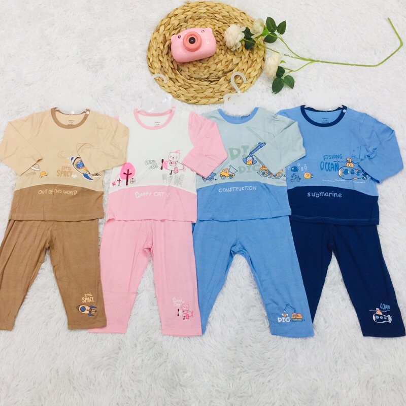 Bộ quần áo dài tay vải sợi tre thu đông cho bé trai bé gái chất mỏng vừa Dokma sale DB840