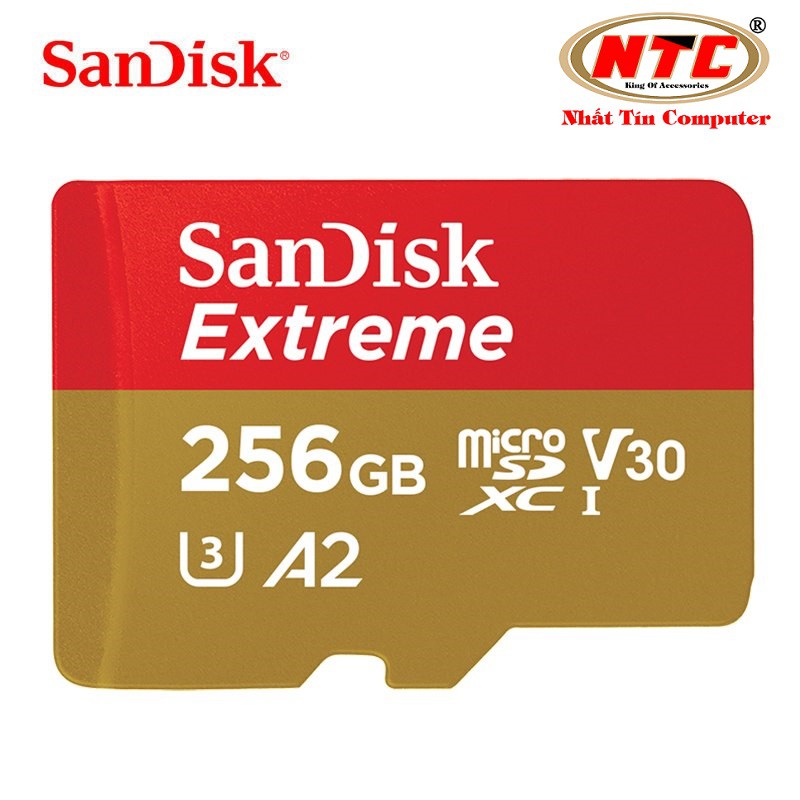 Thẻ Nhớ MicroSDXC SanDisk Extreme V30 U3 4K A2 256GB R160MB/s W90MB/s - Kèm Adapter (Gold) - Nhất Tín Computer