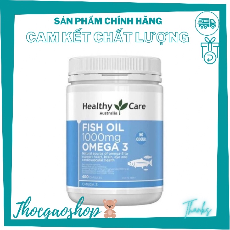 Dầu cá Healthy Care Fish oil 1000mg Omega 3 400v Úc giúp sáng mắt, tốt cho xương khớp và tim mạch, phát triển trí não