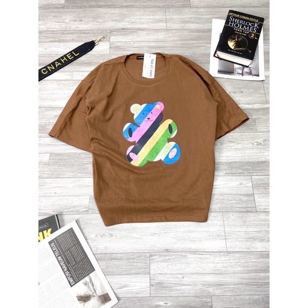 Áo phông gấu dáng thụng tay lỡ Áo thun ngắn tay form rộng cotton