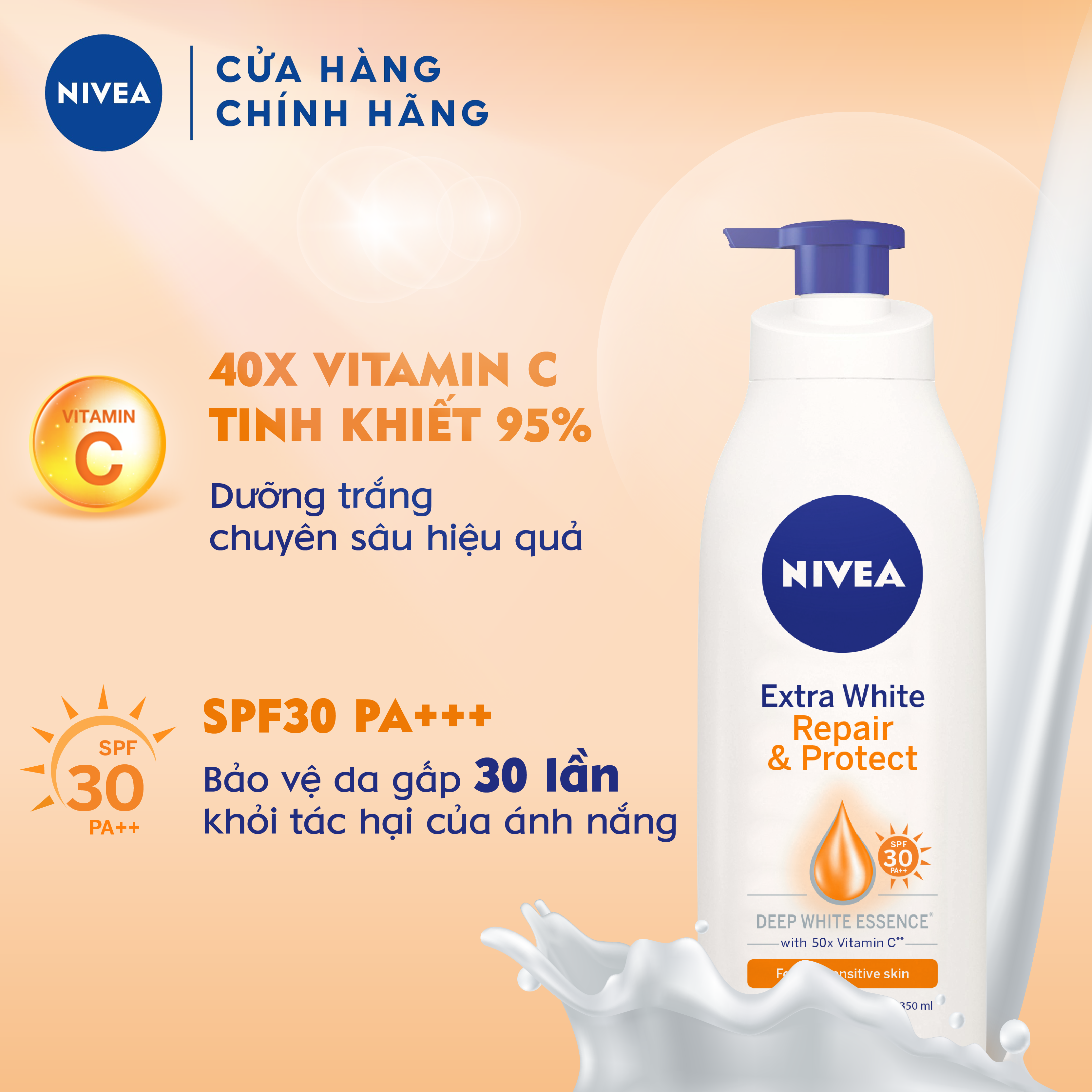 Bộ 4 Sữa dưỡng thể trắng da Ngày &amp; Đêm NIVEA ( 350ml/2 chai + 400ml/2 chai )