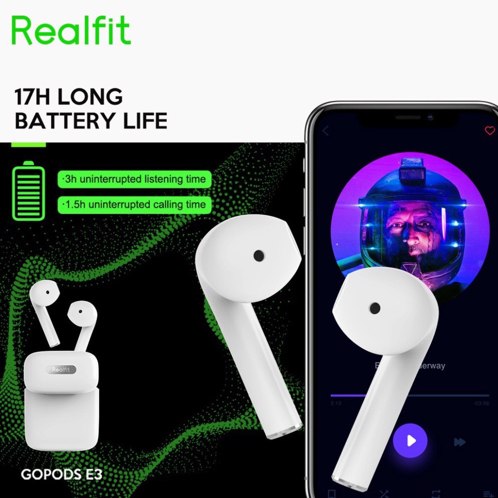 Tai Nghe Không Dây Bluetooth 5.0 RealFit GoPods E3 (RT01) Chống nước IPX4