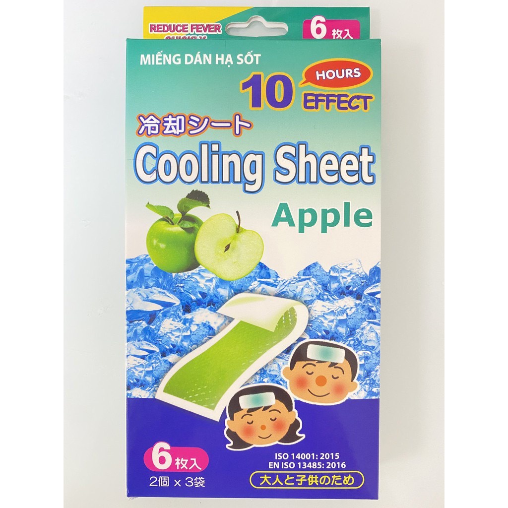 Miếng dán lạnh làm mát cơ thể, chống nóng hạ sốt cho người lớn và trẻ Cooling Sheet Apple hạ nhiệt nhanh an toàn 6 miếng