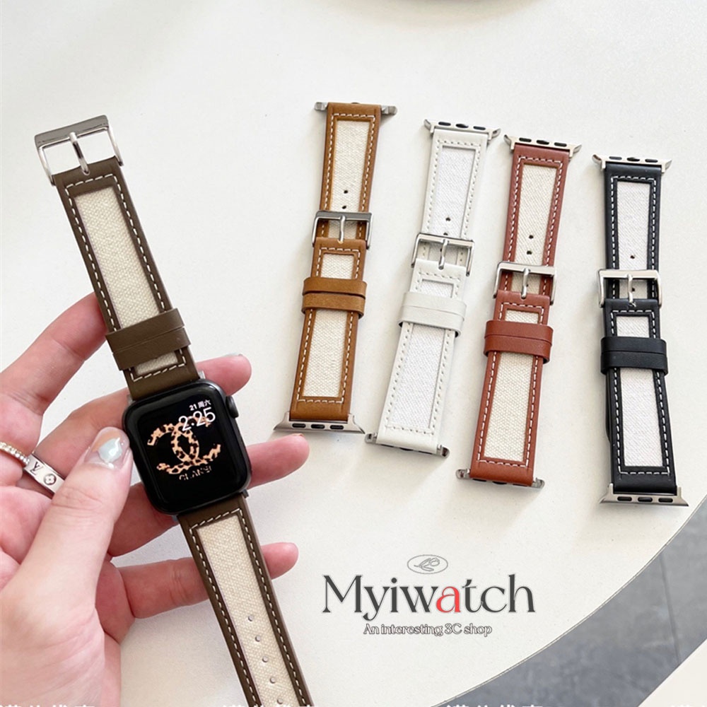 Dây da vải canvas tinh tế sang trọng thích hợp cho Apple Iwatch series 6 5 se 4 3 2 38mm 40mm 42mm 44mm