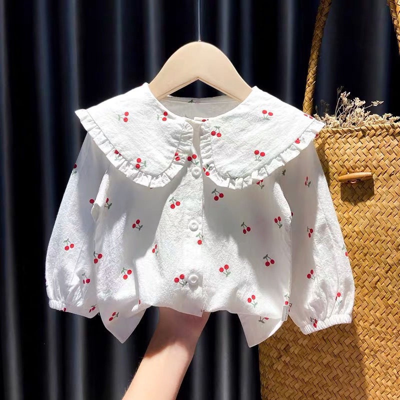 Áo Sơ Mi Tay Dài In Hình Quả Cherry Nhỏ Thời Trang Xuân Thu Mới Cho Bé Gái 2021