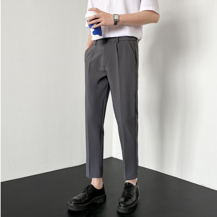 Quần âu nam dáng ôm Hàn Quốc co dãn nhẹ, quần âu nam đen trơn vải chống nhăn xù