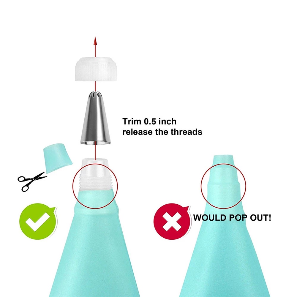 Bộ 50 Đuôi Bơm Kem Trang Trí Bánh Bằng Silicone，Có đầu nối và túi trang trí bánh