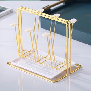 Khay úp cốc, khay úp ly, có khay nhựa hứng nước, hợp kim mạ vàng, đầu mút tránh trầy xước ly, cốc