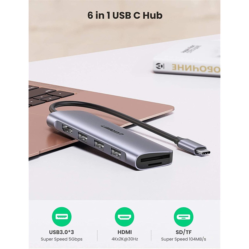 Cáp USB Type C to HDMI, USB 3.0, đọc thẻ SD/TF Ugreen 70410 chính hãng - Hapustore