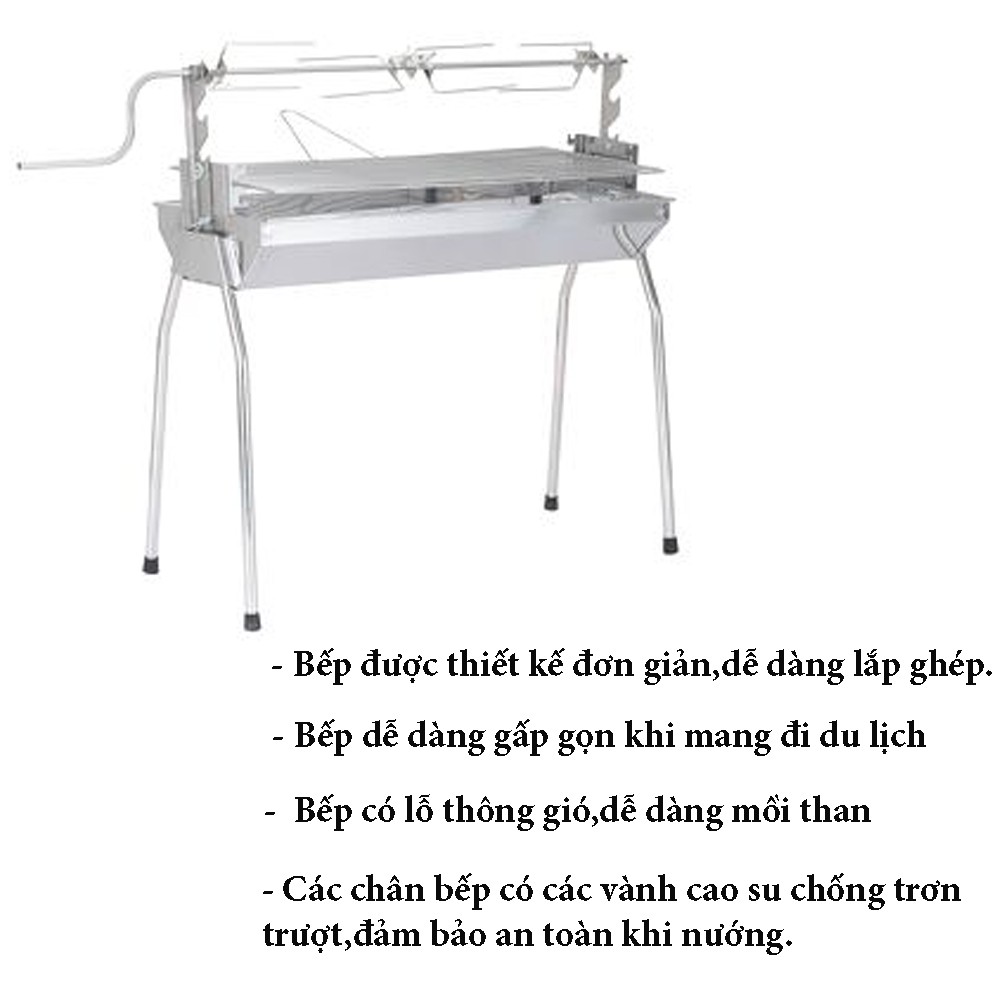 Bếp Nướng Than Hoa Xoay Tay Tiện Dụng Có 2 Chế Độ Nướng Chất Liệu Inox 304 Không Rỉ (Tặng búa đập thịt) Do ducstore PP