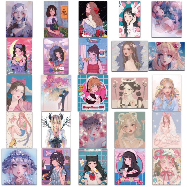 Combo Sticker ANIME NỮ SINH KẸO NGỌT nhựa PVC không thấm nước, dán nón bảo hiểm, laptop, điện thoại, Vali, xe