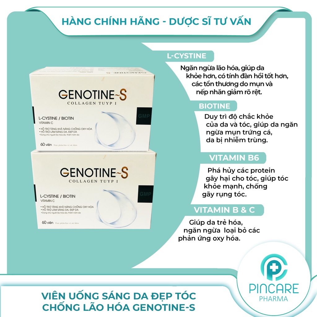 Viên uống đẹp da đẹp tóc GENOTINE-S bổ sung Collagen - Hàng chính hãng - Nhà thuốc Pincare