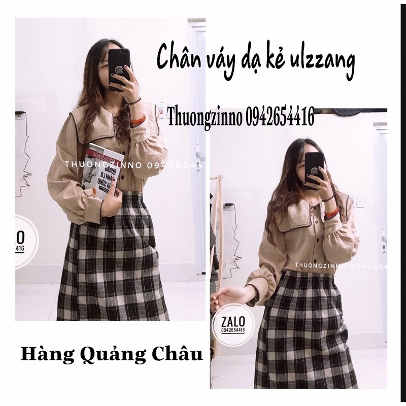 Chân váy dài chất dạ Quảng Châu Chân váy kẻ caro dáng suông vintage phong cách Hàn Quốc | WebRaoVat - webraovat.net.vn