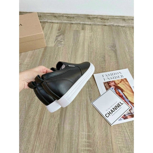 Giày slip on độn đế 7p da lì siêu nhẹ, giày sneaker nữ không cần buộc dây dễ phối đồ nữ đi làm đi chơi