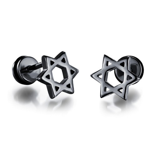 Bông Tai Nam Hình Ngôi Sao David Titan Không Đen TT 2448 - 1 Cặp