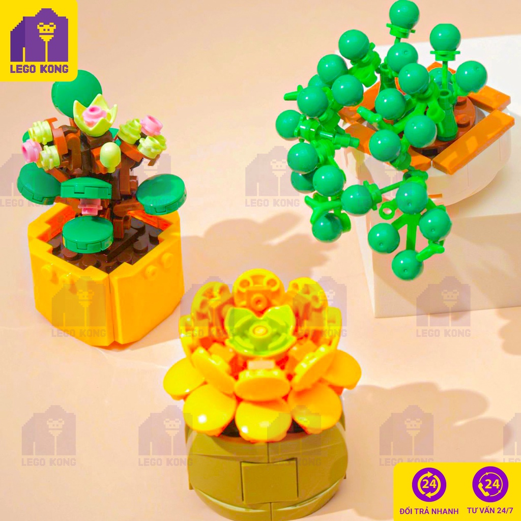 Đồ chơi lắp ráp lego chậu cây sen đá xếp hinh hoa xương rồng làm quà sinh nhật decor phòng học bàn làm việc