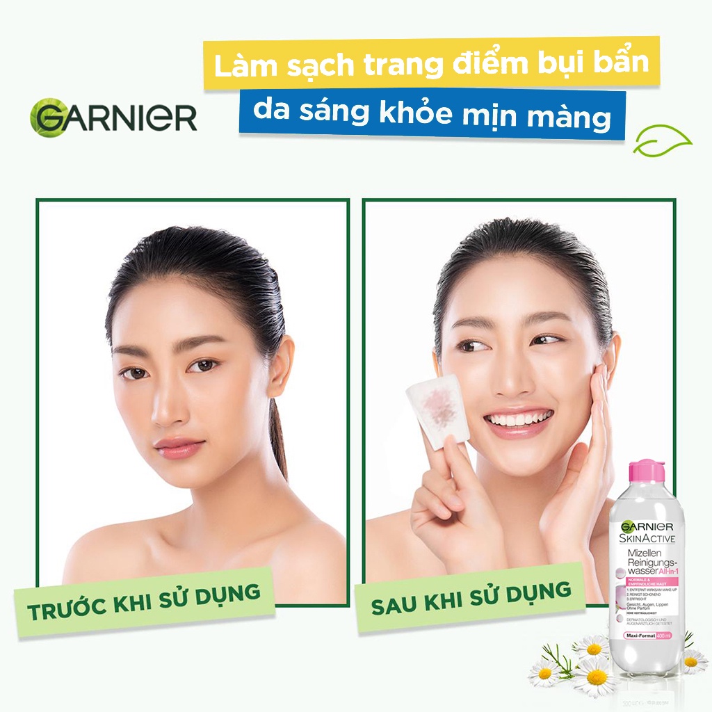 Nước tẩy trang không cồn Garnier tẩy trang sạch sâu cho mọi loại da, an toàn cho da 375ml