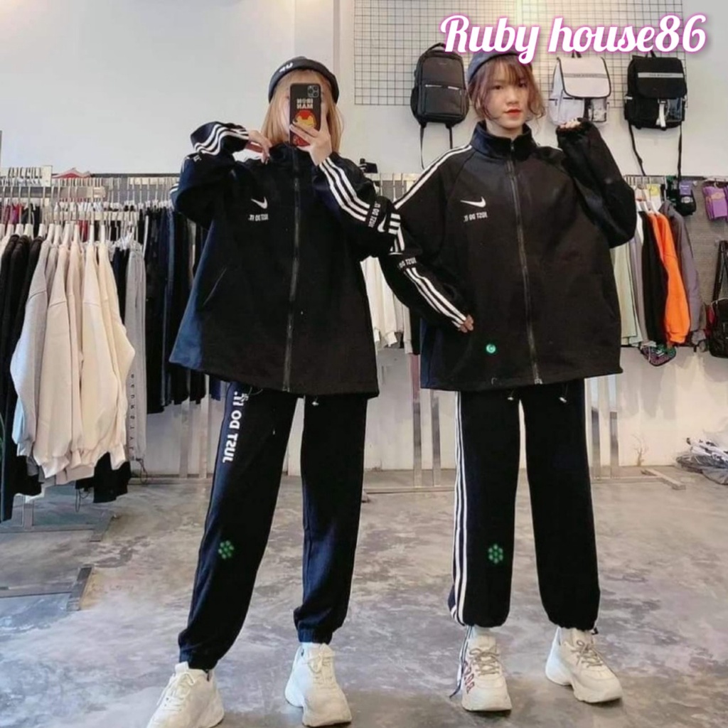 Set bộ thể thao just RUBY HOUSE86 chất nỉ ngoại, form rộng unisex 40-70kg, màu Đen, trẻ trung, khỏe khoắn,cá tinh