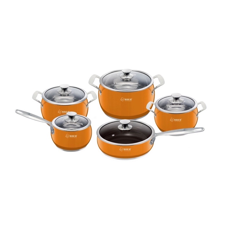 Bộ nồi chảo cao cấp 5 món màu cam Arber AN06SMC, bộ nồi từ chảo, bộ nồi đun bếp từ