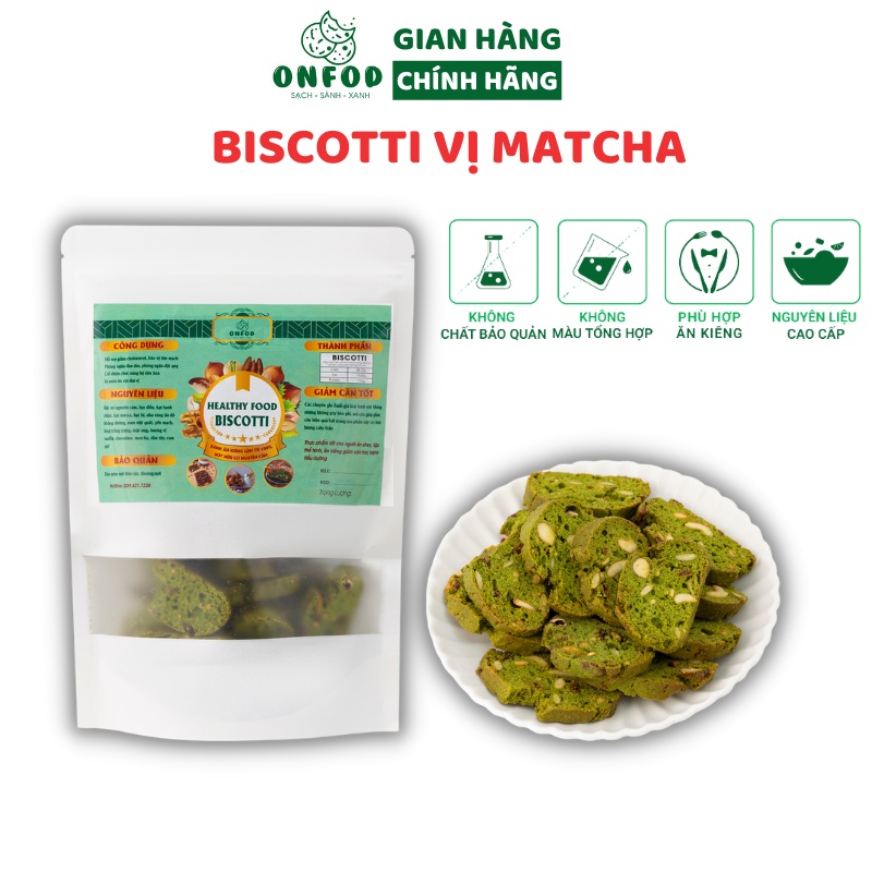 Bánh ăn kiêng biscotti ONFOD vị matcha dành cho người tiểu đường, giảm cân mix 5 vị nguyên cám không đường 250g 500g