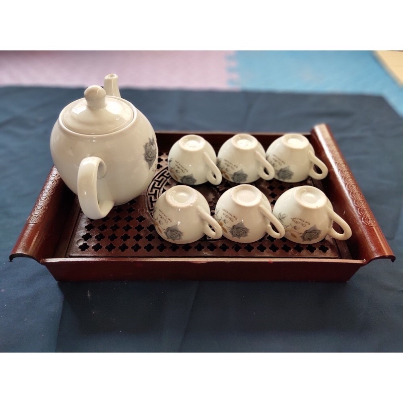 Bộ  ấm trà 420ml hàng bát tràng có họa tiết hình hoa Hồng đen