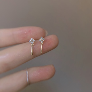 Bông Tai Mạ Bạc 925 Đính Đá Zircon Đơn Giản Thanh Lịch ​Bông Tai Mạ Vàng Phối Tua Rua Thời Trang