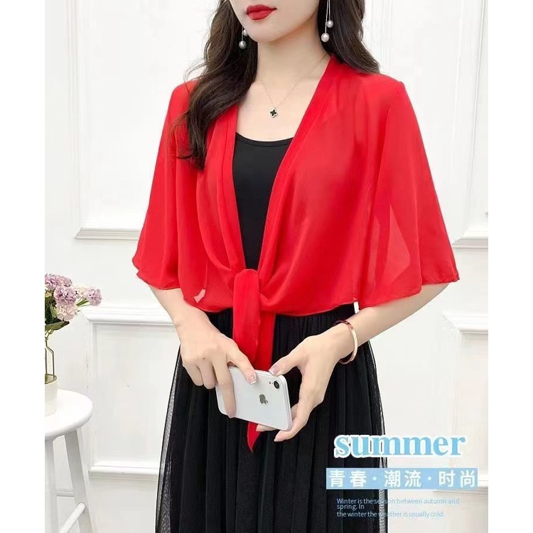 Áo Khoác Voan Mỏng Dáng Ngắn Xinh Xắn Thời Trang Cho Nữ