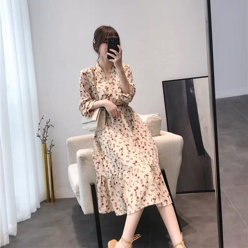 Đầm hoa nhí vintage dáng xòe đuôi cá tay lỡ chất voan dày dặn phong cách Hàn Quốc V14 - Roxie | BigBuy360 - bigbuy360.vn