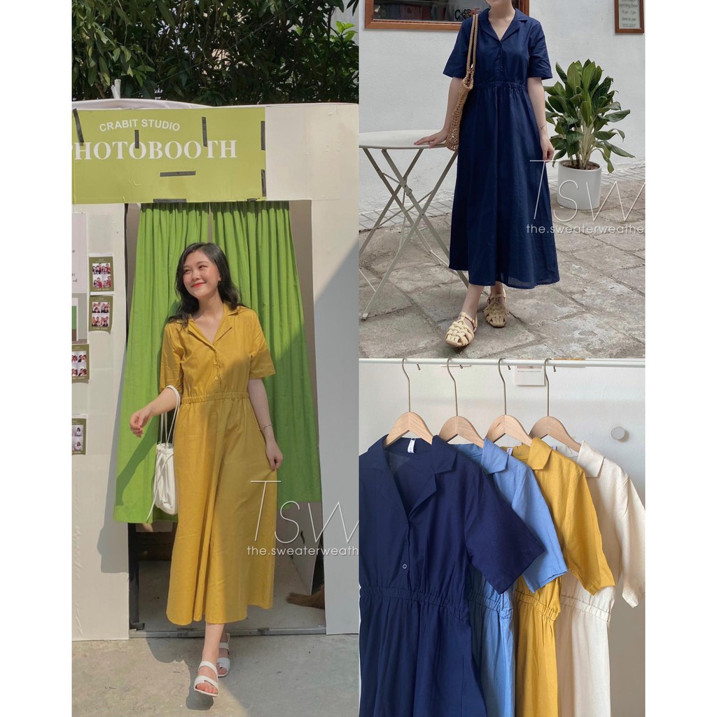 [Mã SKAMA06 giảm 8% tối đa 50K đơn 250K] Váy sơ mi cổ bẻ dáng xoè dài chất thô (Ảnh thật) | BigBuy360 - bigbuy360.vn