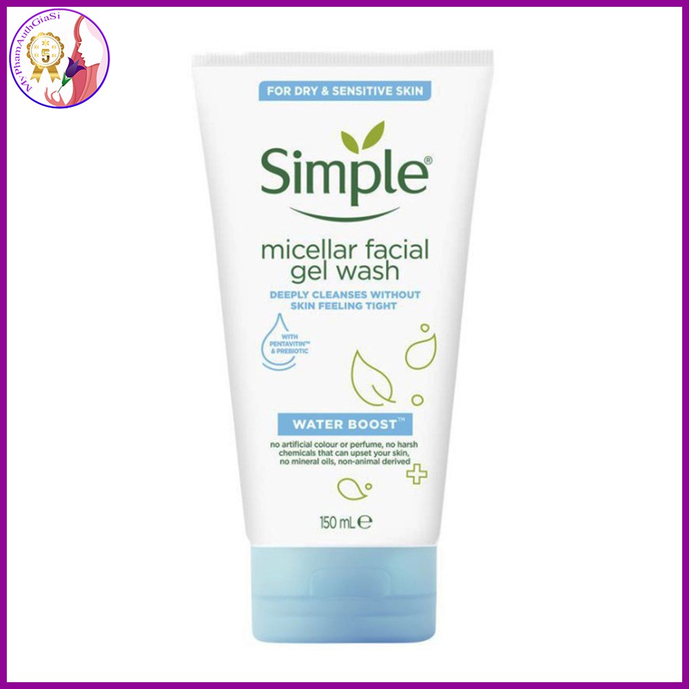 Sữa rửa mặt simple chuyên dưỡng ẩm dạng gel water facial 150ml - uk