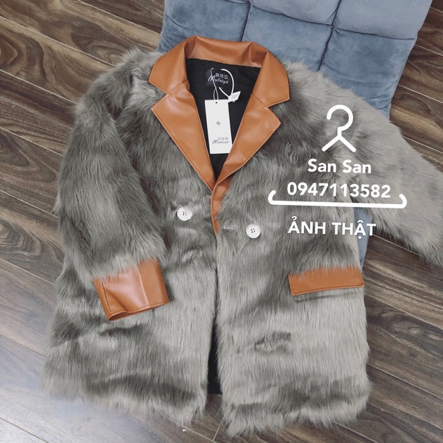 Áo khoác lông phối viền da