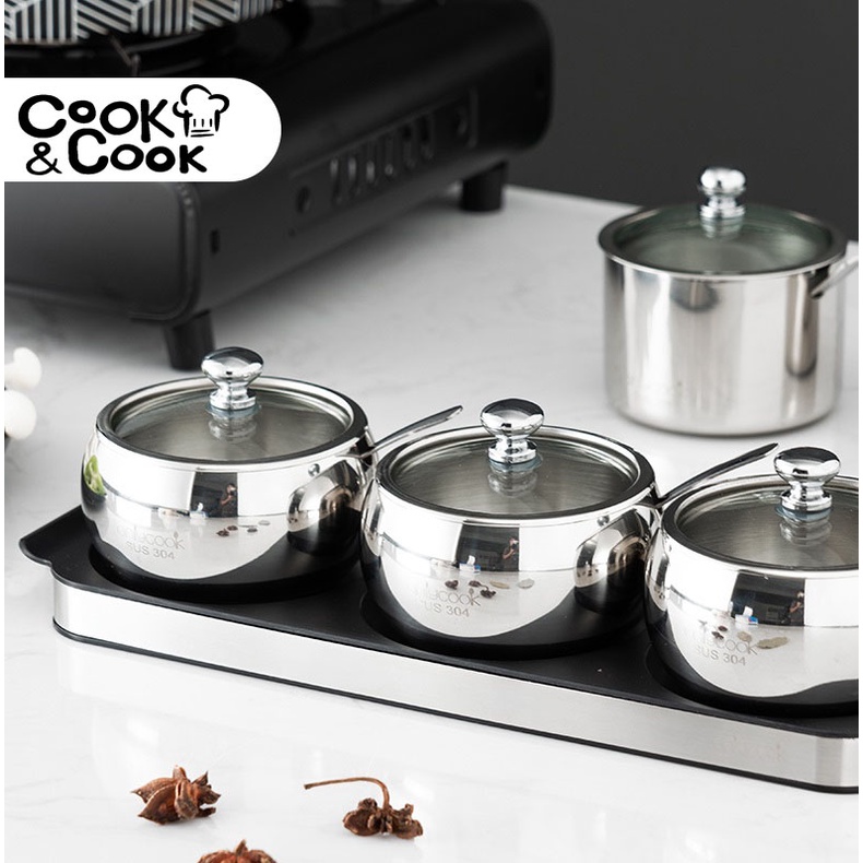 Hũ inox đựng gia vị nắp thủy tinh trong suốt kèm muỗng và khay cao cấp nhiều kiểu dáng