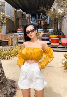 Quần Short Nữ Lưng Cao Lật Gấu