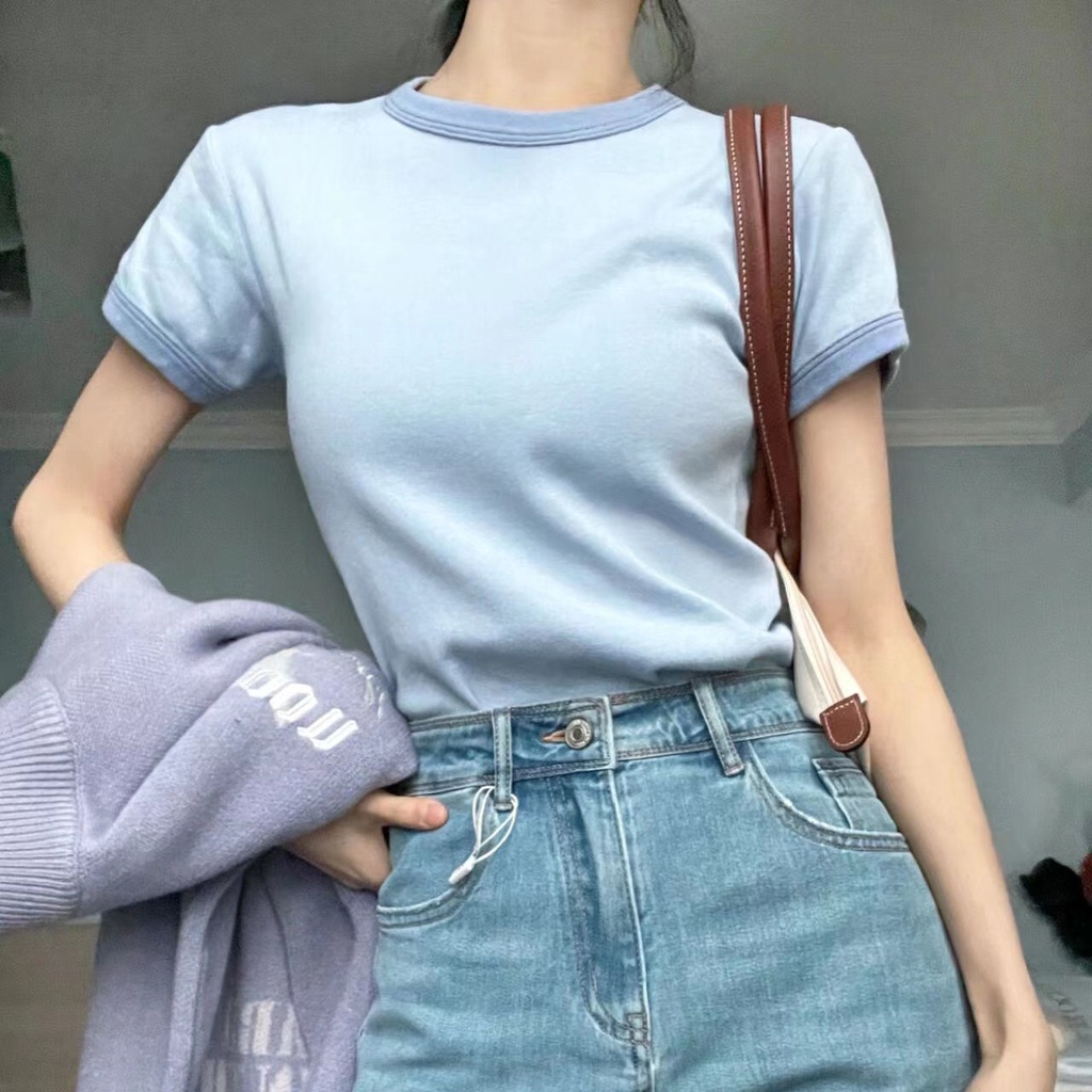 Áo thun cotton tay ngắn màu tương phản Thời trang nữ  tao bao