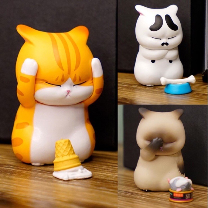Set mô hình 9 chú mèo trầm cảm cực dễ thương dùng để trang trí bàn làm việc chơi game