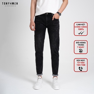 Quần Jeans Nam TONY4MEN Dáng Slimfit Màu Đen Trơn QJ1074