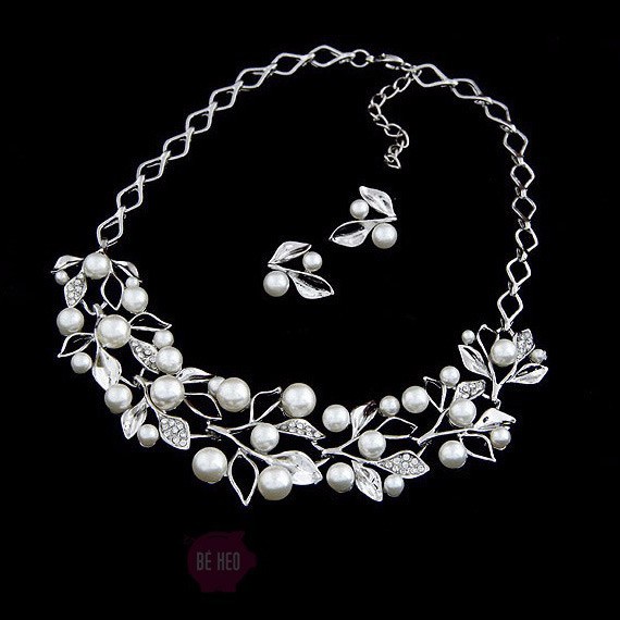 Bộ trang sức 💍FREESHIP💍 dây chuyền, bông tai chiếc lá ngọc nhân tao - BH702 Màu VÀNG