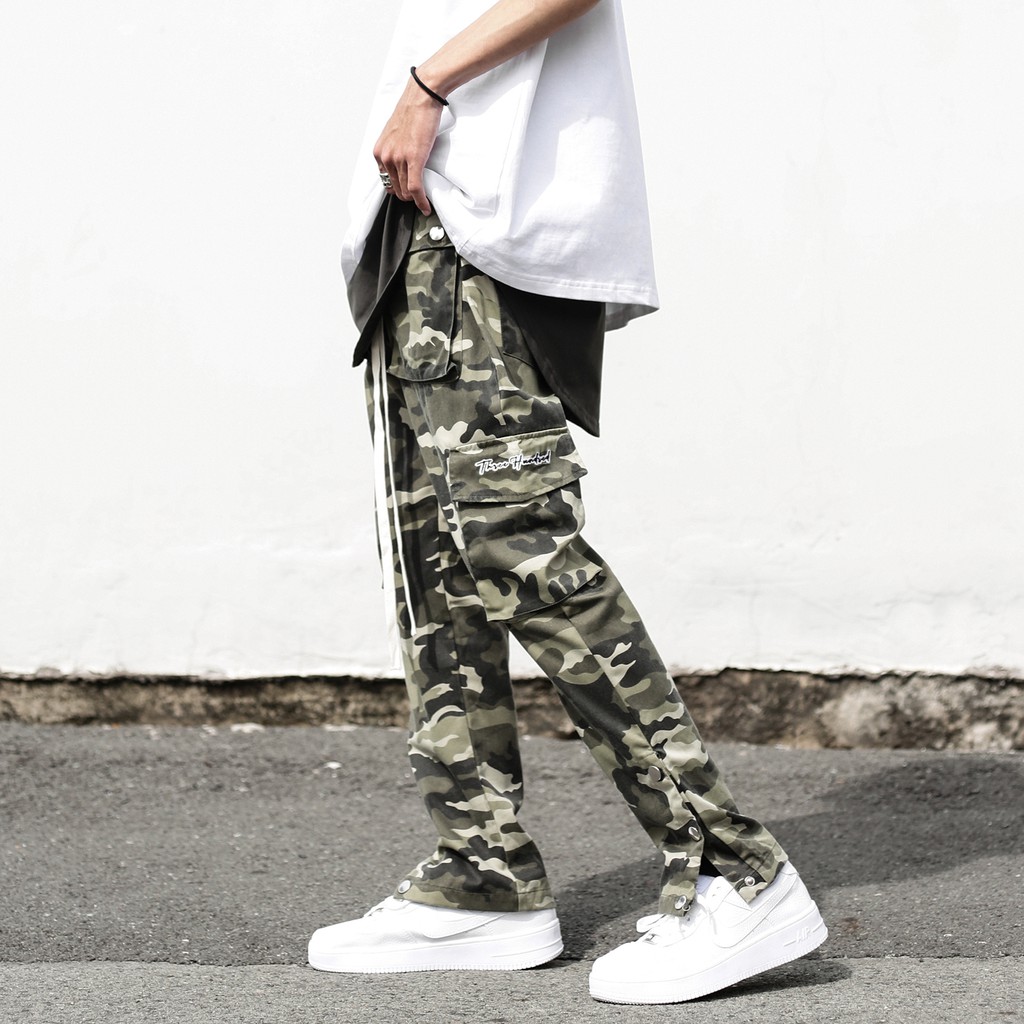 Quần Cargo 3Hundred Có Nút Bấm Túi Hộp Năng Động Chất Liệu Khaki Màu Xanh lá Camo