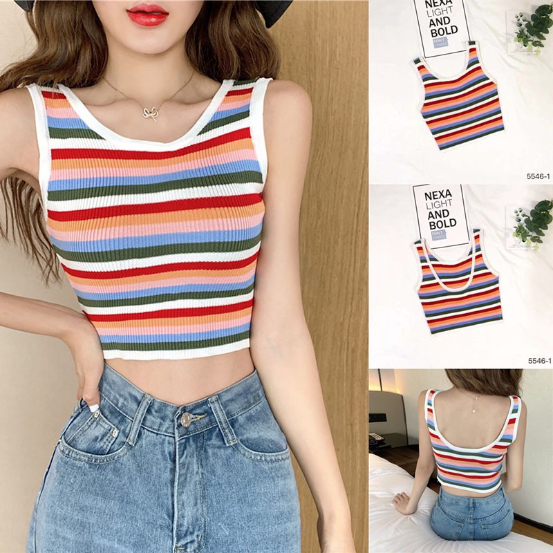 Áo không tay hoạ tiết kẻ sọc màu cầu vồng sặc sỡ | BigBuy360 - bigbuy360.vn