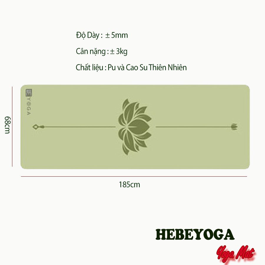 Thảm Tập Yoga Gym Định Tuyến Hebeyoga Pu Cao Su 5mm Chống Trượt Thấm Hút Mồ Hôi Họa Tiết Hoa Sen Cao Cấp